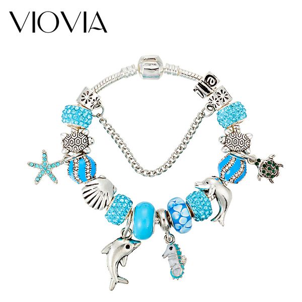

viovia sea ocean styles animal women's charm bracelets & bangles starfish turtle beads bracelet for women diy jewelry b17065, Red;blue