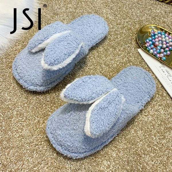 

jsi winter sweet women fluffy fur slides woman soft flat indoor slippers lady furry warm lazy plush shoes t49, Black