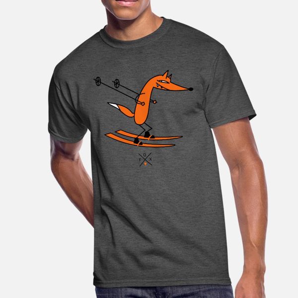 

clever fox as a skier t shirt men printing 100% cotton o-neck unique sunlight funny casual spring cool shirt, White;black