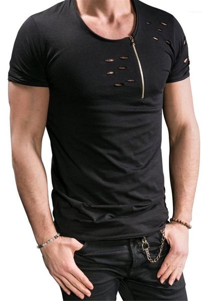 

short sleeve t-shirt with side zipper casual designer summer mens tee fashion solid color mens, White;black