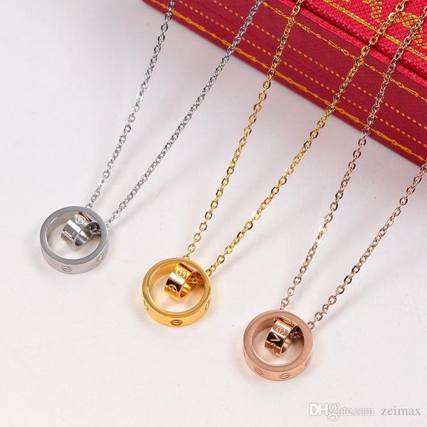

2020 love dual circle pendant rose gold silver color necklace for women vintage collar costume jewelry with original box set