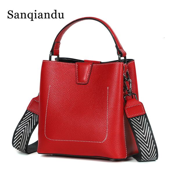 

100% genuine handbag fashion girls handle bucket soft leather female shoulder women crossbody bag sac