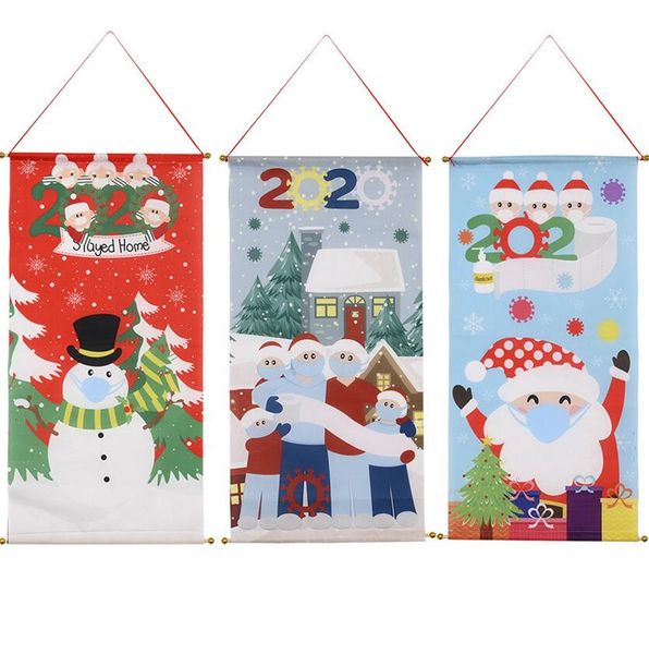 

2020 christmas quarantine family of mask flag snowman santa claus window door dining table wall dossal flag fashion xmas decorations f92501