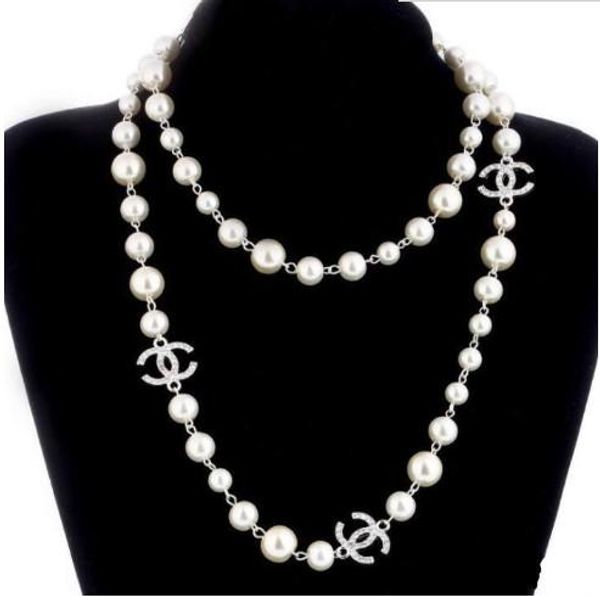 

new women fashion necklace natural pearl necklace sweater multilayer diamond necklace import crystal brooch bridal jewelry jewelry, Silver