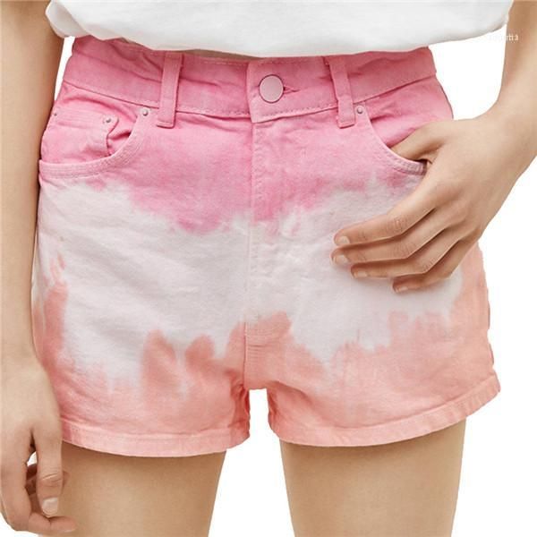 

pink color mid waist loose shorts new women summer clothing women tie dyed jean shorts casual, Blue