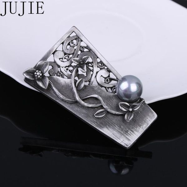 

jujie vintage geometric flower brooches for women 2020 hollow pearl brooch pins scarf clothing jewelry accessories, Gray