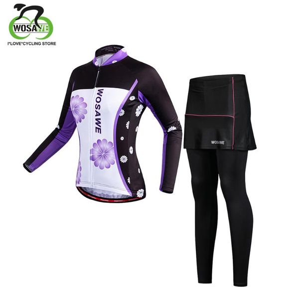 

wosawe women cycling jersey set race cycling clothing clothes purple long sleeve mtb road bike bicycle suit roupa ciclismo, Black;blue