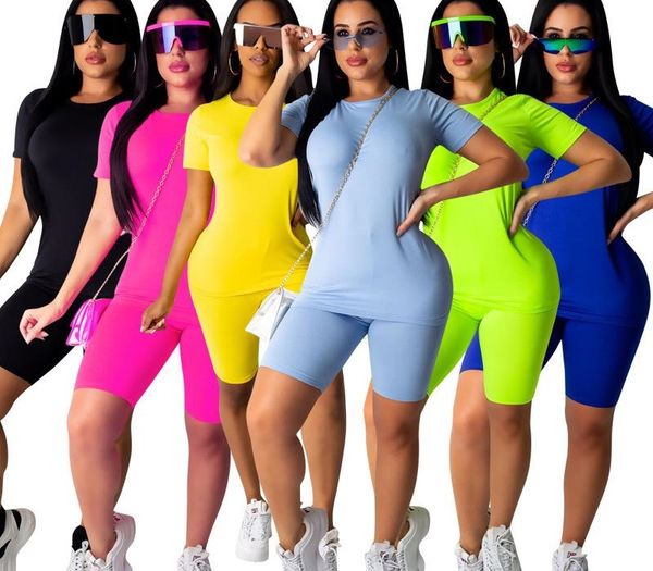 

women two piece outfits 2020 summer plus size tracksuit solid color short-sleeved t-shirt running shorts suit breathable women tracksuit, Gray