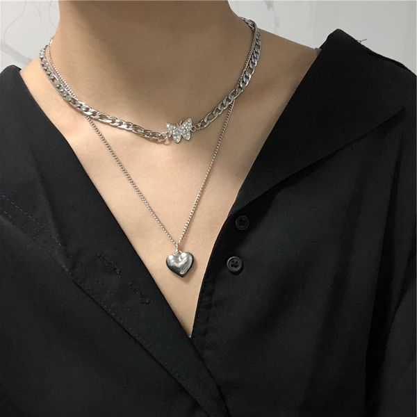 

fashion hip-hop crystal butterfly necklace simple butterfly love pendant necklace clavicle chain sale, Silver