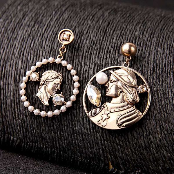 

antique gold earrings crystal roman head pearl acrylic earrings women ethnic fashion jewelry new arrival, Golden;silver