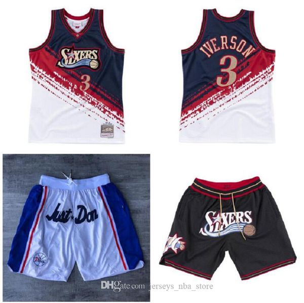 

men's basketball philadelphia 76ers 3 allen iverson mitchell & ness black/white swingman jersey 02, Black;red