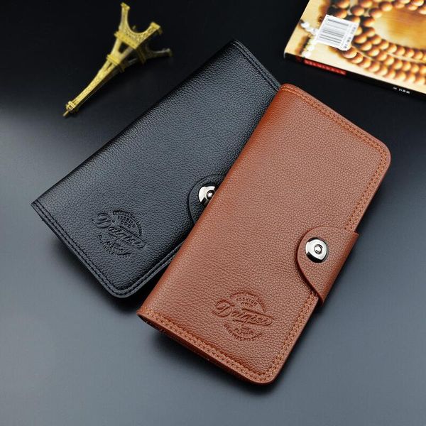

coin purse long key bag men's youth fashion classic buckle multi-card position three fold litchi pattern soft card clip wholesale m