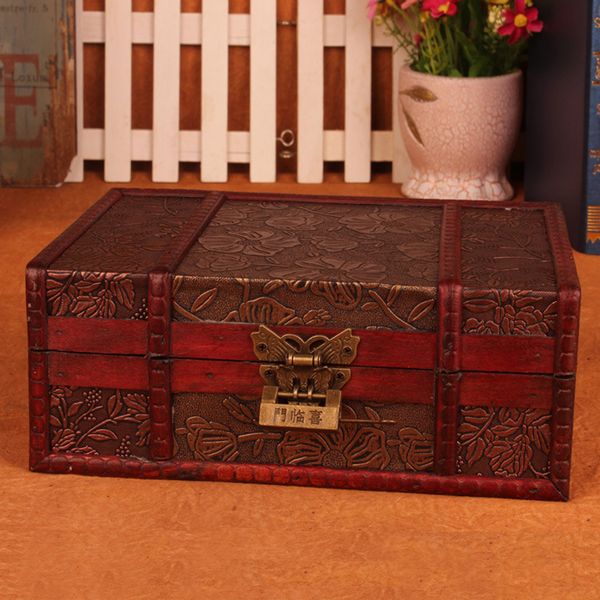 

cuboid with lock wooden treasure chest deskretro style study storage box