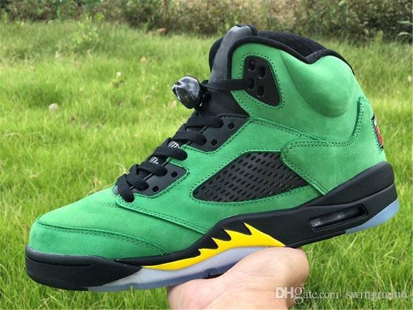 

new air authentic 5 se oregon ducks basketball shoes apple green yellow strike black jumpman reflective men sports sneakers with box