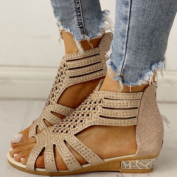 

spring women sandals gladiator low heel casual open toe wedges platform height increasing chunky ladies shoes zapatos de mujer, Black