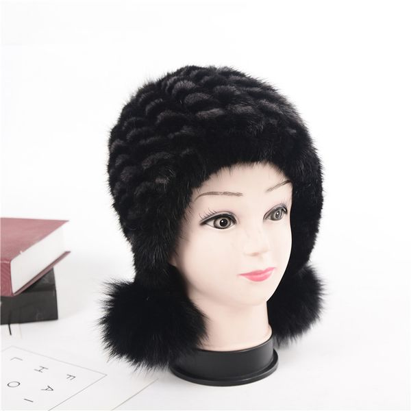 

beanie/skull caps 2021 genuine real natural knitted hat cap women hand made fashion winter headgear, Blue;gray