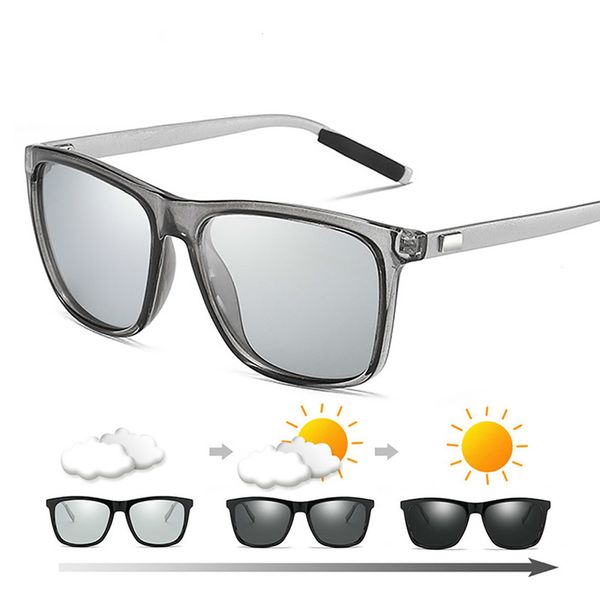 

brand design pchromic polarized sunglasses for men classic square frame chameleon glaases transition lens eyewear, White;black