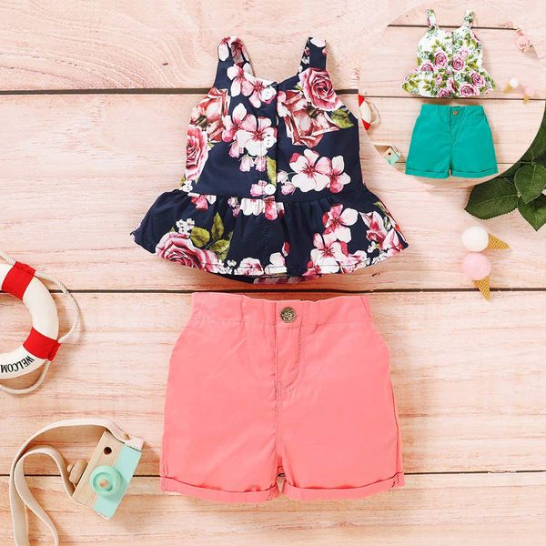 

2pcs set newborn girl clothes cute big bow vests flower skirt baby summer beach streetwear, White