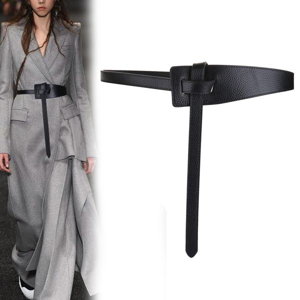 

ins genuine leather strap belt irregular personality girdle women fashion all match soft cowhide long cow knot belts dress to5, Black;brown