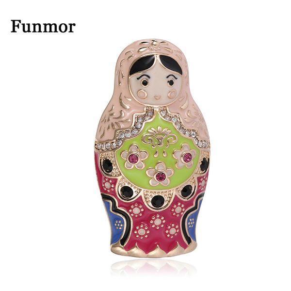 

funmor classic russian doll brooch enamel pins alloy jewelry for women girls holiday party decoration accessories collar bijoux, Gray