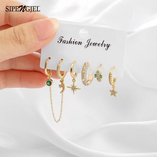

new fashion cubic zircon sake drop earrings set gold and silver color green eye hoop earrings for women jewelry, Golden;silver