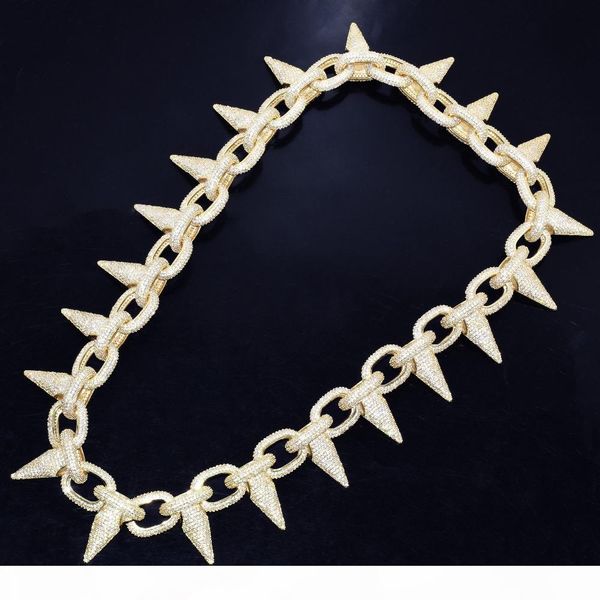 

iced out heavy punk rivet choker bling cubic zircon men's hip hop necklace jewelry gold silver color chain 18" 20