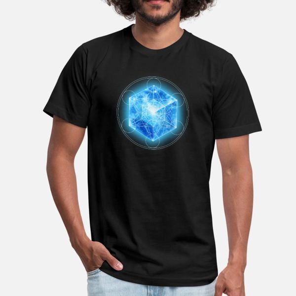 

metatrons cube with tesseract hypercube 4d t shirt men loose cotton round collar leisure loose building summer slim shirt