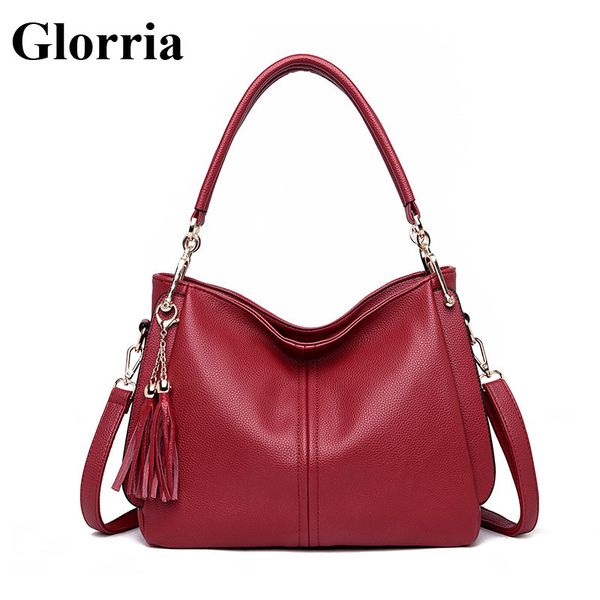 

glorria hobos leather handbags women bags designer tassel shoulder bag women soft thread bags female crossbody sac a main femme
