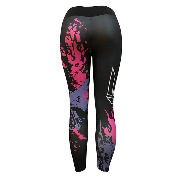 

women slim high waist elastic fitness printing push up leggins breathable woman pants leggings, Black