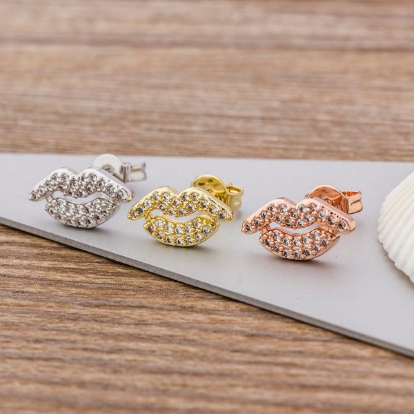 

nidin shine cz stud earrings cute mouth shape gift for women party wedding brand dainty jewelry, Golden;silver