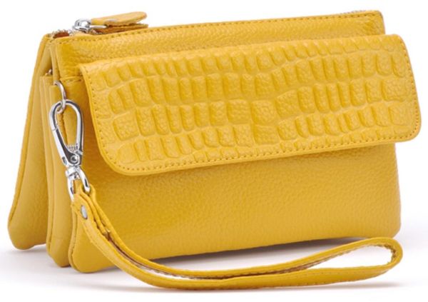 

orange leather long zipper clutch bag large capacity diagonal bag simple retro mother soft wallet mobile phone bag gift 709