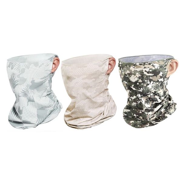 

neck gaiter silk camouflage bandana face mask anti-uv earloops cooling neck gaiter, Blue;gray