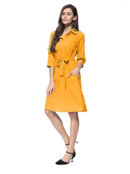 

dresses lapel neck half sleeve solid color ladies casual dresses business long female clothes loose designer womens, Black;gray