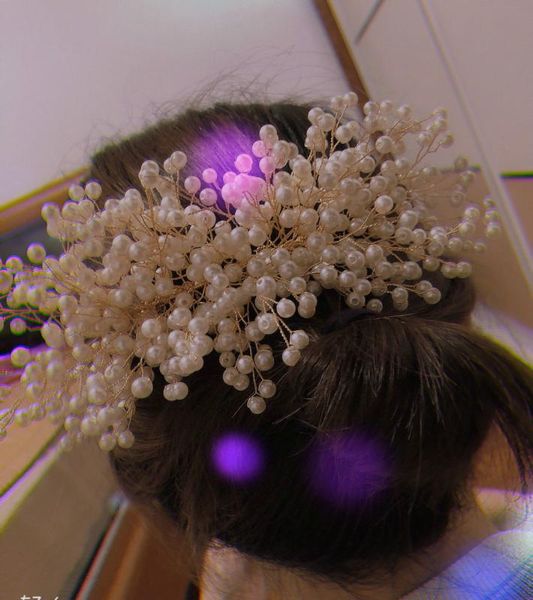 

hair clip floral wedding headbands for bride hair accessories pearls hairband bride tiaras handmade ornaments, Golden;silver