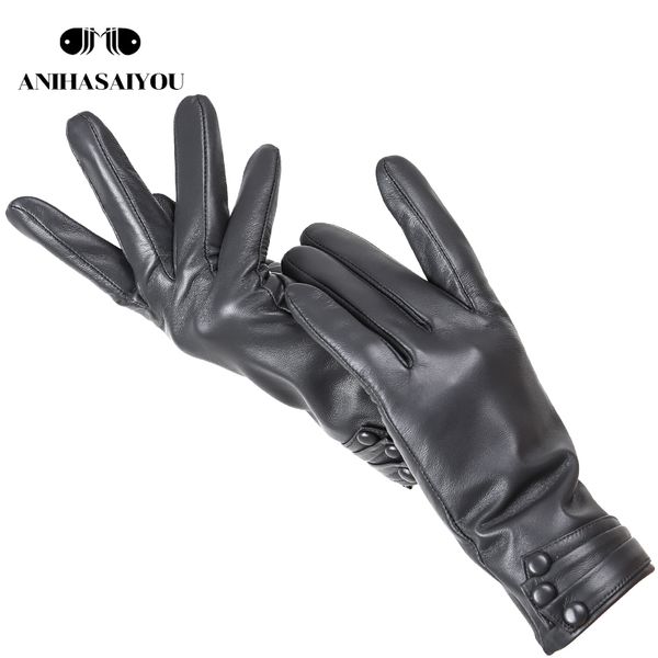 

upscale touch gloves pleated three button design women' leather gloves,warm women' winter gloves,simple gloves -2006, Blue;gray