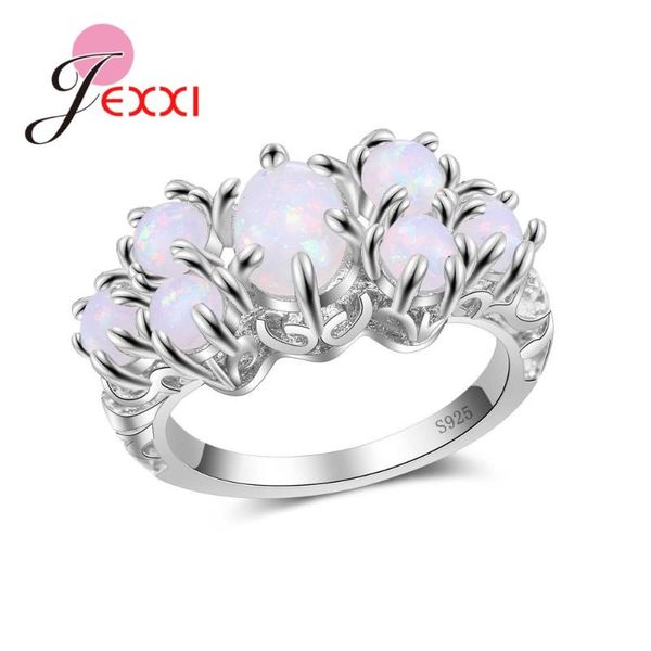 

charm elegant women finger rings 925 sterling silver accessories beautiful romantic opal stone pink jewelry for young girl, Golden;silver