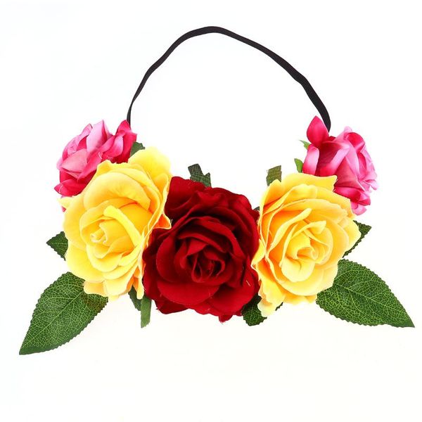 

bridal simulation rose headband assorted color floral wreath wedding headwear pgraphy props (a