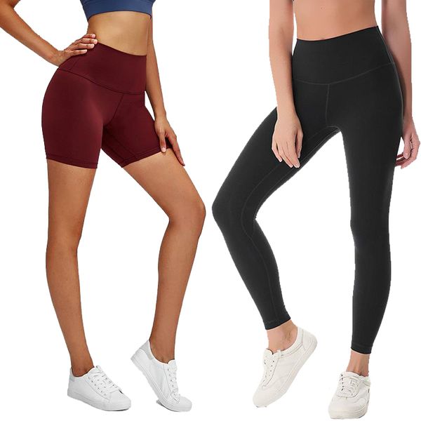 

naked material women yoga pants lu solid color sports gym wear leggings high waist elastic fitness lady overall tights workout, White;red