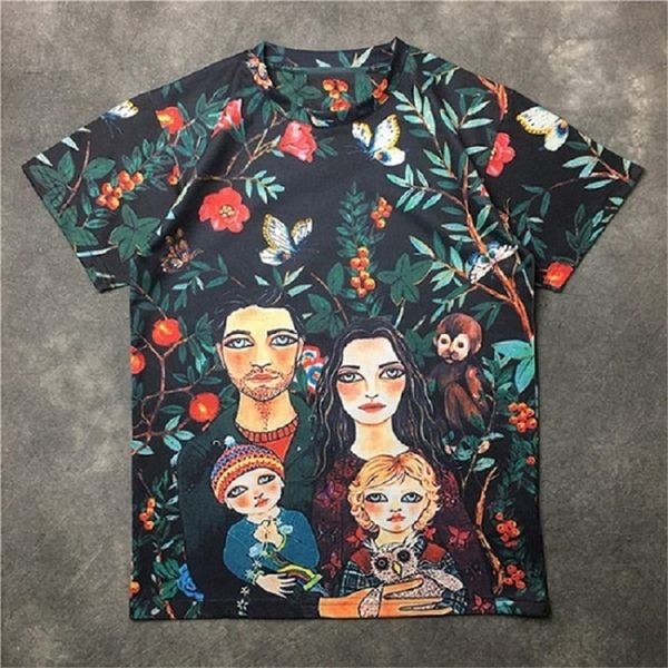 

fashion mens t shirt 2020 famous street family flower print short sleeve shirts 20ss men women couples style hip hop tee, White;black