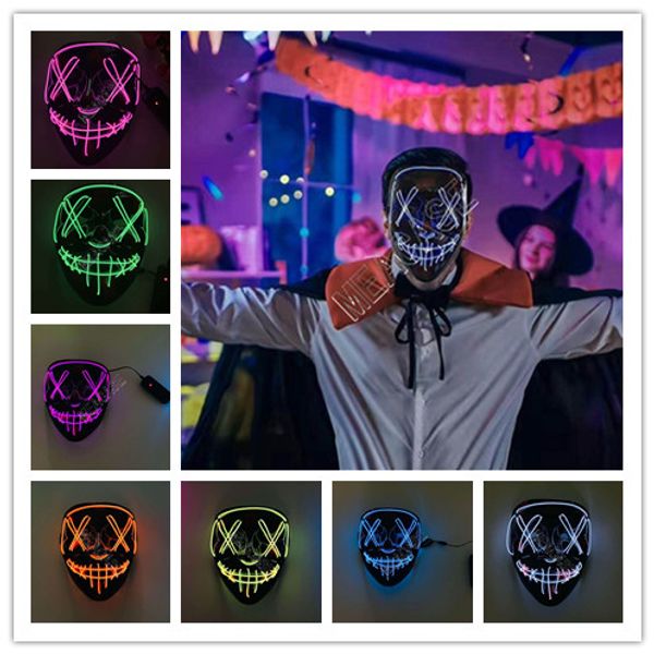 

halloween horror face mask led glowing mask purge face cover election mascara costume dj party light up masks glow in dark 8 colors d81805