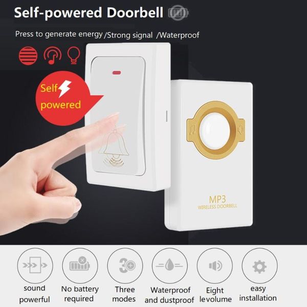 

doorbells ip47 waterproof novelty wireless doorbell self-powered remote button and receiver mp3 digital long range for home security