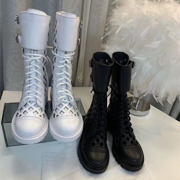 

boots women belt buckle zapatos de mujer summer breathable middle tube women shoes round head sandals zipper mesh leisure shoes, Black