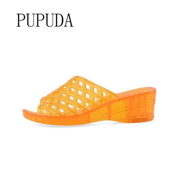 

pupuda wedges slippers summer breathable house platform slippers women comfortable chunky outdoor 2020 female shoes, Black