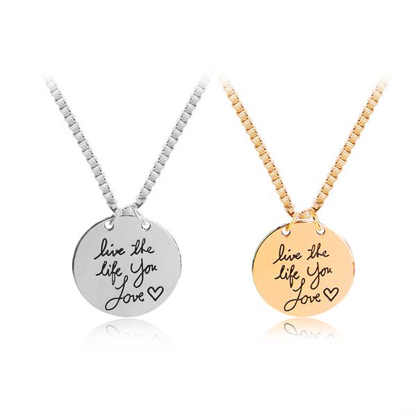 

fashion popular necklace "live the life you love" round shape letter pendant pendant necklace valentines day lovers gifts, Silver