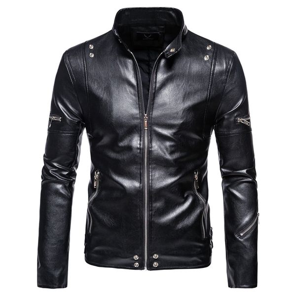 

new brand motorcycle leather jacket men fashion multi zippers biker jacket men casual black leather male outwear 5xl
