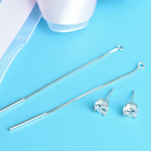

AprilGrass Brand Korean Simple 925 Sterling Silver Long Tassel Ear Line Drop Dangle Earrings for Women Fashion Jewelry Crystal Earings Gifts