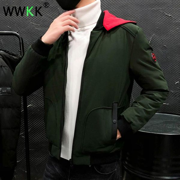 

wwkk winter jacket parkas for men casual hooded thick padded jackets zipper parka slim mens coats men warm waterproof outwear, Black