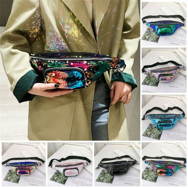 

женская мода sequin талии fanny pack пояс молния сумка талии chest мешок подарков