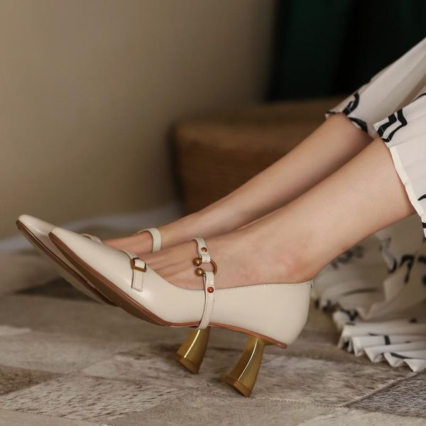 

2020 new spring and summer fashion all-match temperament high heels female profiled heel shallow pointed toe single shoes x354, Black