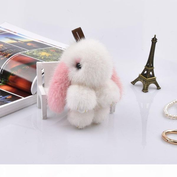 

girl mini 10cm rabbit keychains real mink fur bunny keychain fur key chains bags bunnies trinket pompon fur hare phone pendant, Slivery;golden